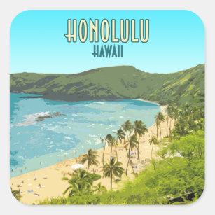 Honolulu Hanauma Bay Beach Hawaii Vintage Square Sticker