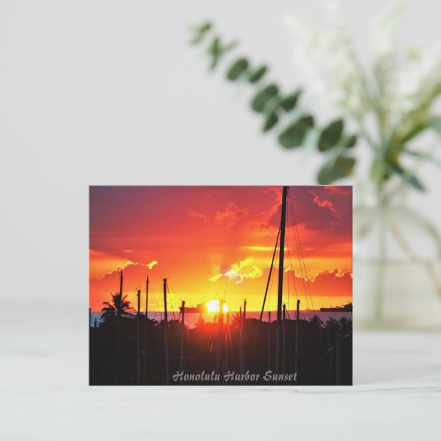 Honolulu Harbour Sunset Postcard (Standing Front)