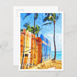 Honolulu Hawaii Beautiful Watercolor Landscape Postcard