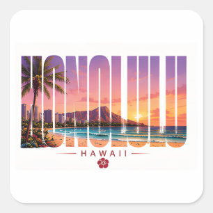Honolulu Hawaii Modern Waikiki Beach Travel Square Sticker
