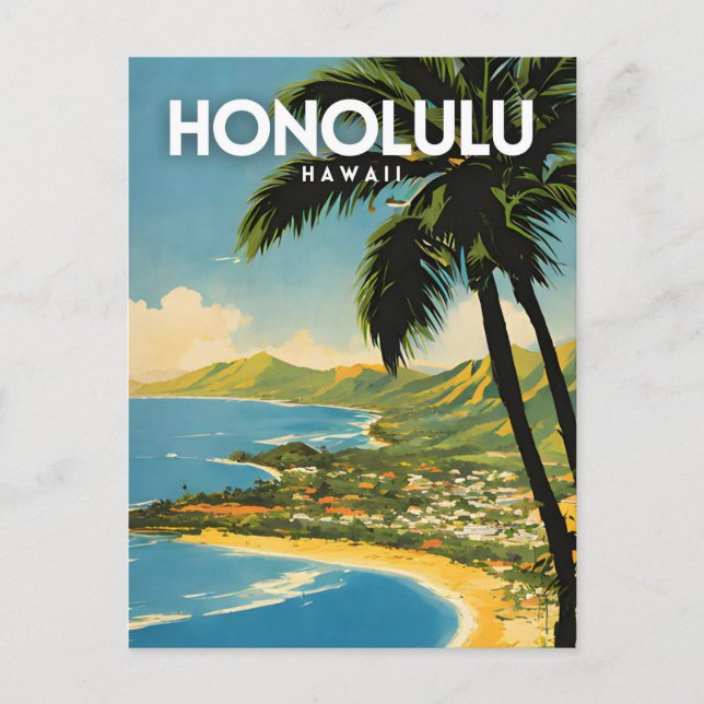 Honolulu Hawaii Nostalgic Travel Art Postcard (Front)
