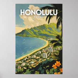 Honolulu Hawaii Nostalgic Vintage Travel Art Poster
