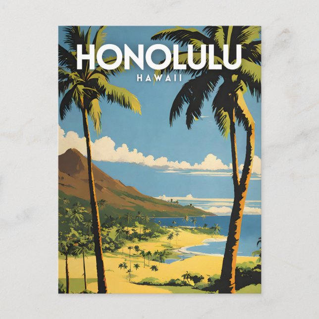 Honolulu Hawaii Nostalgic Vintage Travel Postcard (Front)