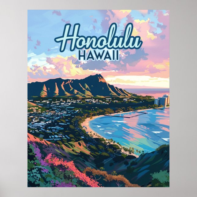 Honolulu Hawaii Oahu Waikiki Beach Diamondhead Poster (Front)