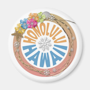 Honolulu Hawaii pastel holiday flower magnet