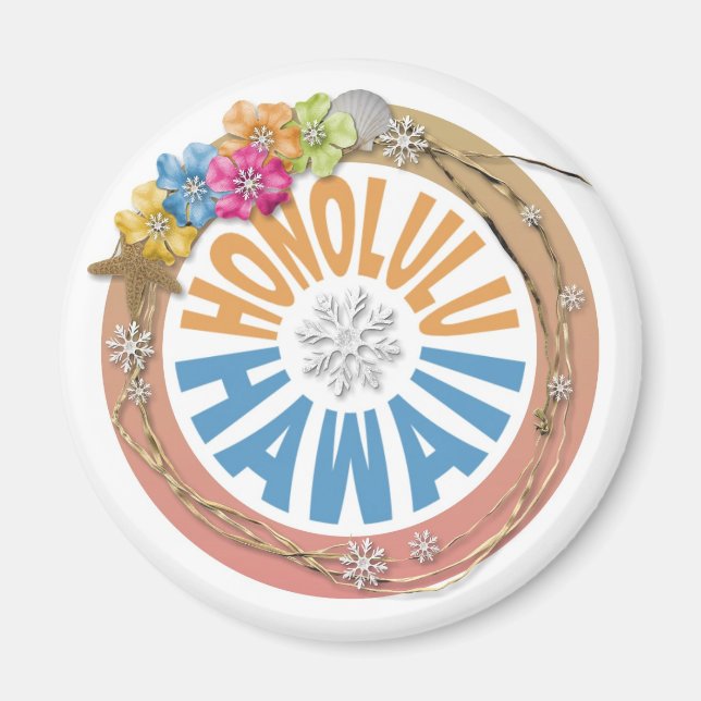 Honolulu Hawaii pastel holiday flower magnet (Front)