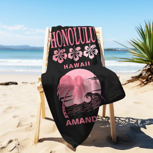 Honolulu Hawaii Pink Beach Bachelorette Custom Towel