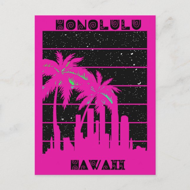 Honolulu Hawaii Pink City Skyline Travel Postcard (Front)