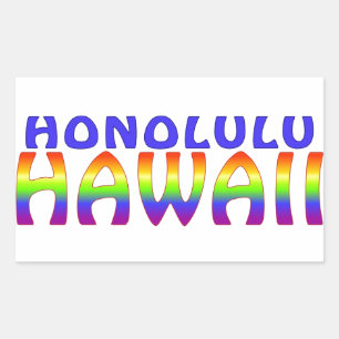 Honolulu Hawaii rainbow words rectangle stickers