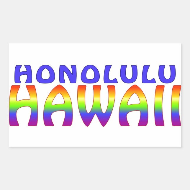 Honolulu Hawaii rainbow words rectangle stickers (Front)