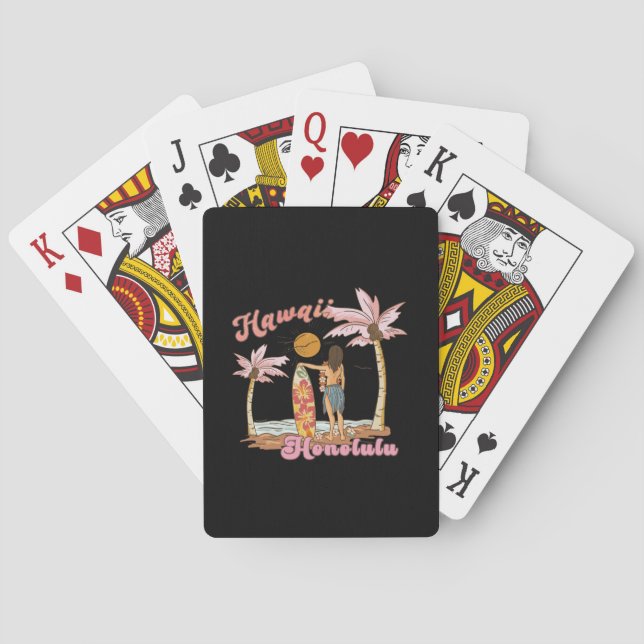 Honolulu Hawaii Retro Surf Tropical Beach Playing Cards (Back)