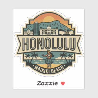 Honolulu Hawaii Skyline Beach Travel Badge