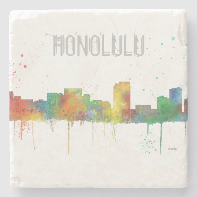 Honolulu, Hawaii Skyline Stone Coaster (Front)