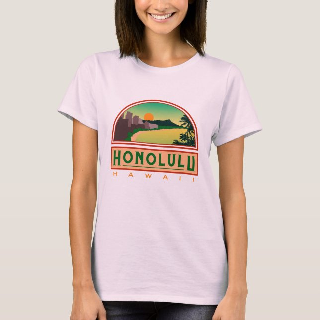 Honolulu Hawaii Sunrise Pink T-Shirt (Front)