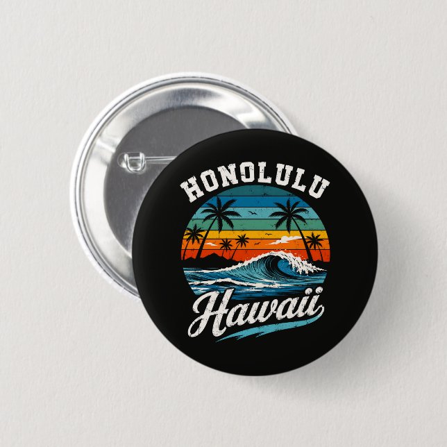 Honolulu Hawaii Surf Sunset 6 Cm Round Badge (Front & Back)