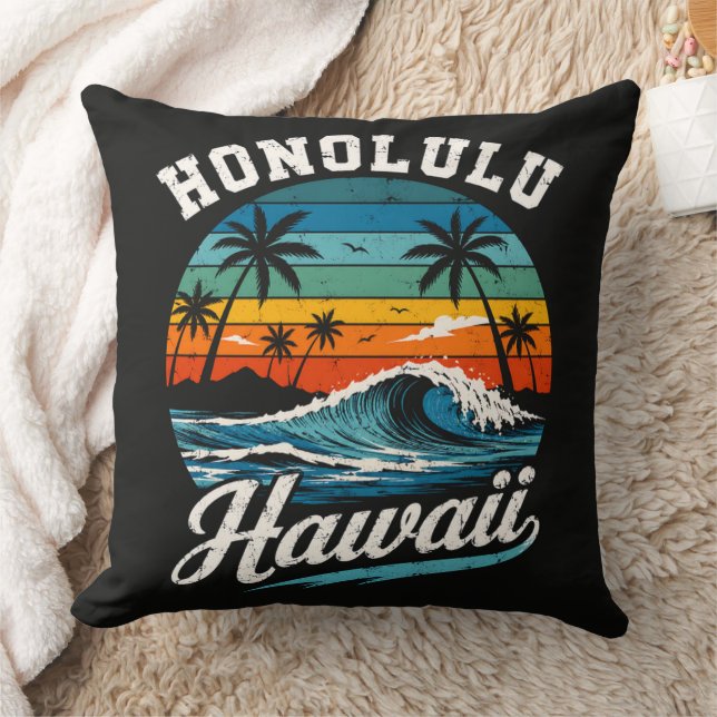 Honolulu Hawaii Surf Sunset Cushion (Blanket)