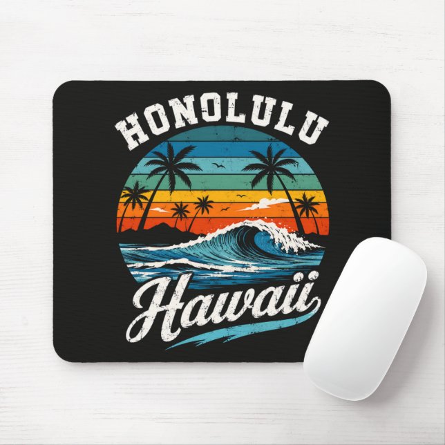Honolulu Hawaii Surf Sunset Mouse Pad (With Mouse)