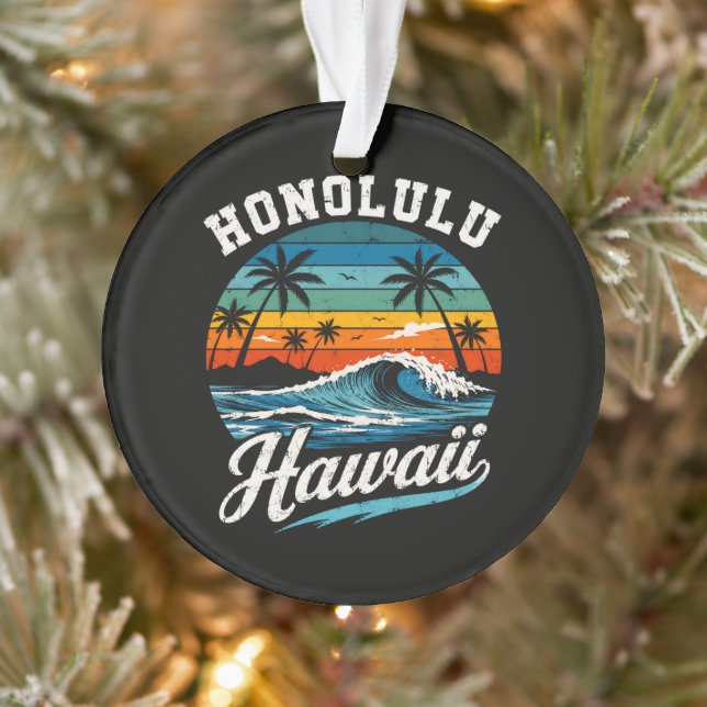 Honolulu Hawaii Surf Sunset Ornament (Tree)
