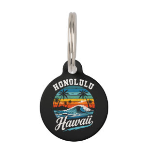Honolulu Hawaii Surf Sunset Pet Tag