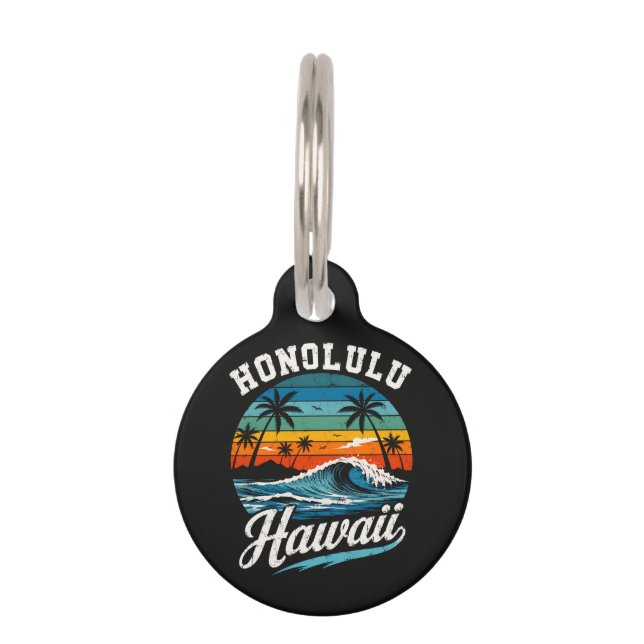 Honolulu Hawaii Surf Sunset Pet Tag (Front)