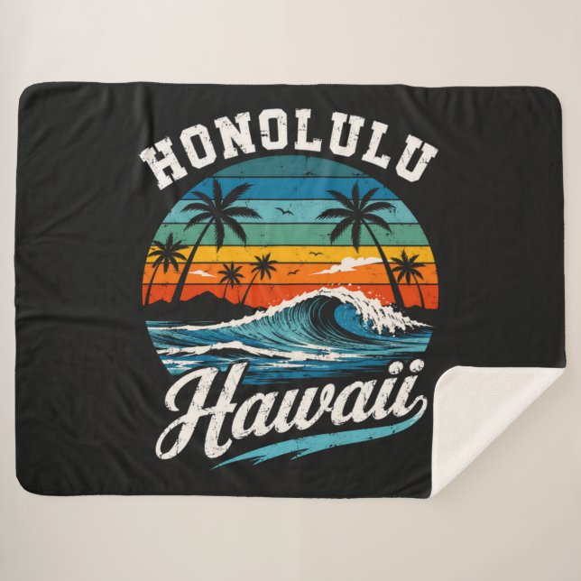 Honolulu Hawaii Surf Sunset Sherpa Blanket (Front (Horizontal))