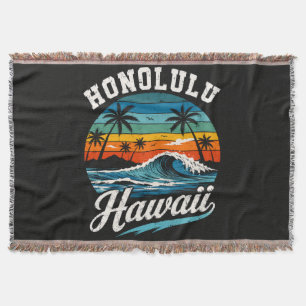 Honolulu Hawaii Surf Sunset Throw Blanket