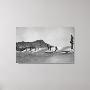 Honolulu, Hawaii - Surfers off Waikiki Beach Canvas Print