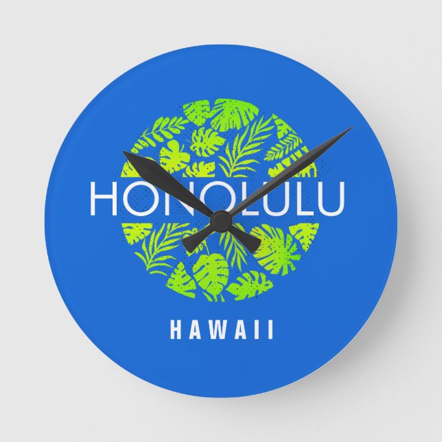 Honolulu Hawaii Tropical Custom Name Round Clock (Front)