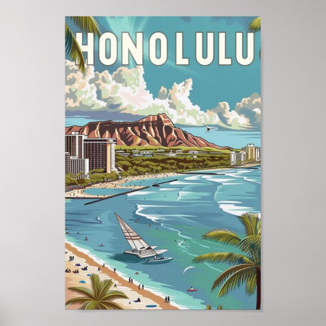 Honolulu Hawaii USA Vintage Travel Place Poster (Front)
