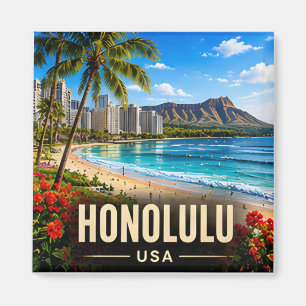 Honolulu Hawaii USA Waikiki Beach Pacific Travel Magnet