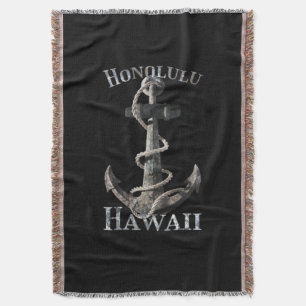 Honolulu Hawaii Vacation Nautical Anchor Sailing Throw Blanket