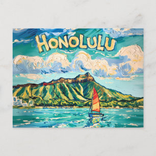 Honolulu Hawaii Vintage Travel Van Gogh Landscape Postcard