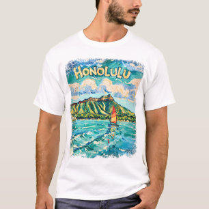 Honolulu Hawaii Vintage Travel Van Gogh Landscape T-Shirt