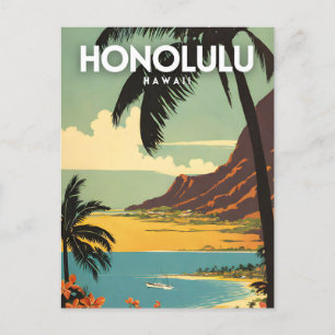 Honolulu Nostalgic Travel Art Postcard