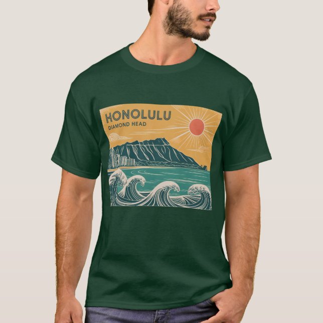 Honolulu Oahu Diamond Head Retro Mid-Century Style T-Shirt (Front)
