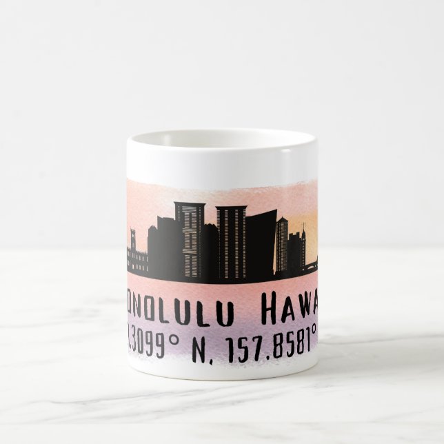 Honolulu Skyline Latitude and Longitude  Coffee Mug (Center)