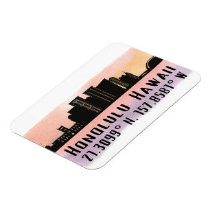 Honolulu Skyline Latitude and Longitude Magnet