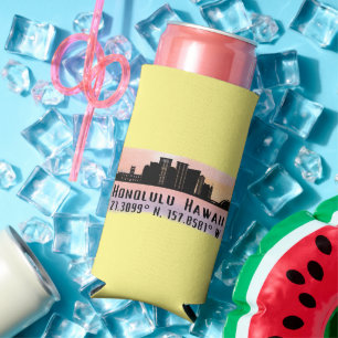 Honolulu Skyline Latitude and Longitude Seltzer Can Cooler