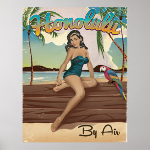 Honolulu vintage retro Travel print