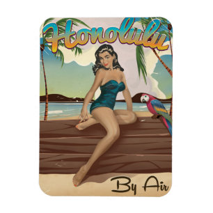 Honolulu vintage retro Travel print Magnet