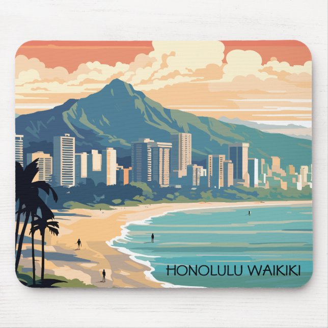 Honolulu Waikiki Beach Hawaii Panorama View Beach Mouse Pad (Front)