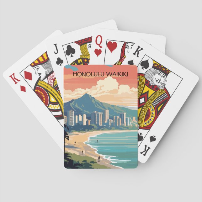 Honolulu Waikiki Beach Hawaii Panorama View Beach Playing Cards (Back)