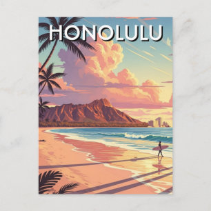 Honolulu Waikiki Beach Oahu Hawaii Travel Postcard