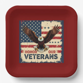 Honor Our Veterans Square Paper Plates