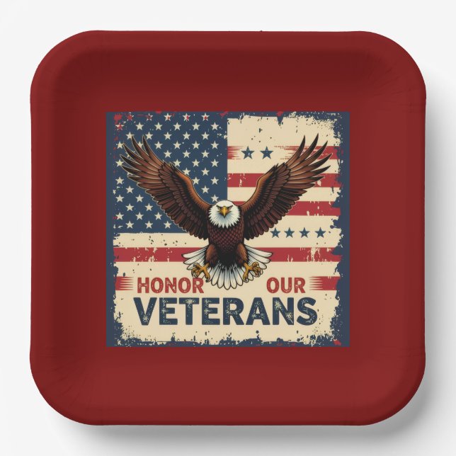 Honor Our Veterans Square Paper Plates (Front)