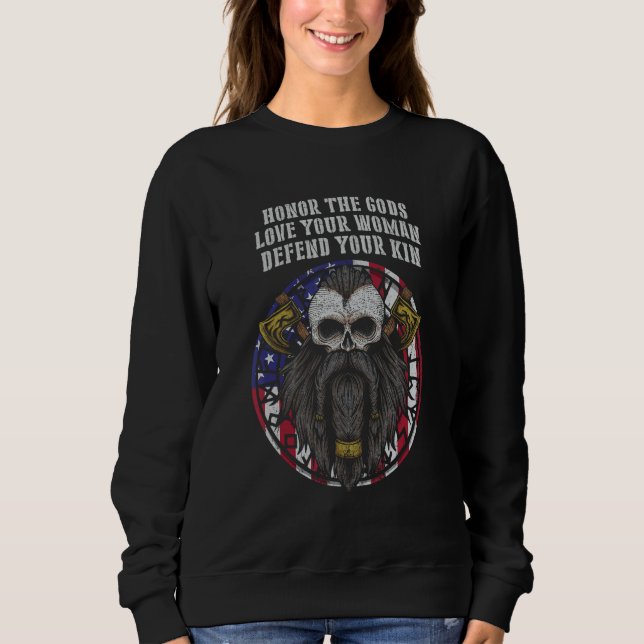 Honor The Gods Defend Your Kin Odin Norwegian Nors Sweatshirt (Front)