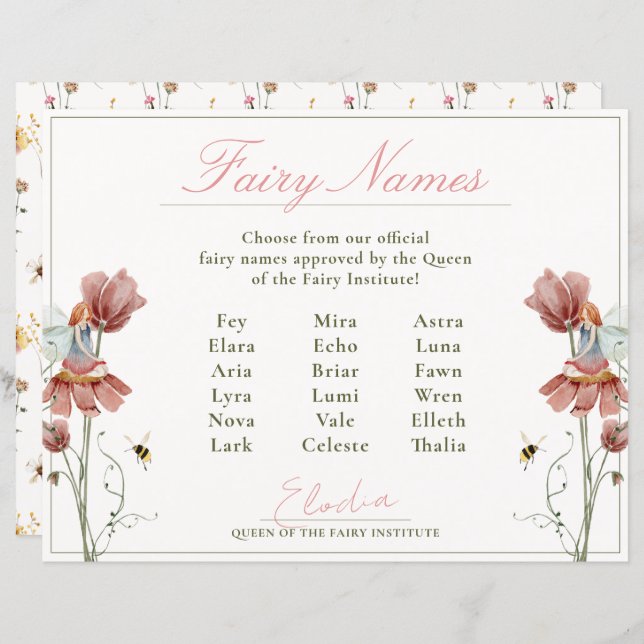 Honorary Fairy Vintage Floral Certificate Names (Front/Back)