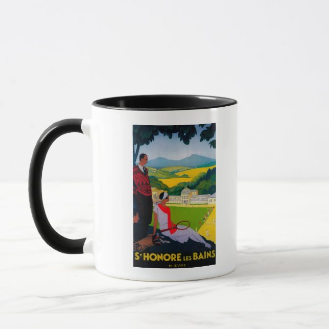 Honore Les Bains Vintage PosterEurope Mug (Left)