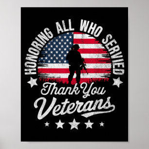 Honoring All Who Served Thank You Veterans Day Mil Poster