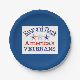 Honour and Thank American Veterans Paper Plate